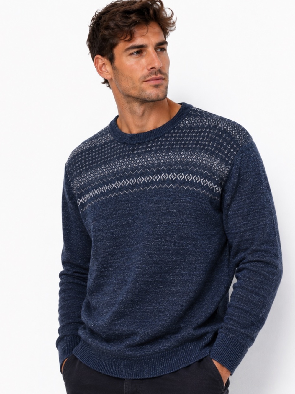 NWT Dockers Men’s Fair Isle Crewneck Sweater Blue Heather Size L
